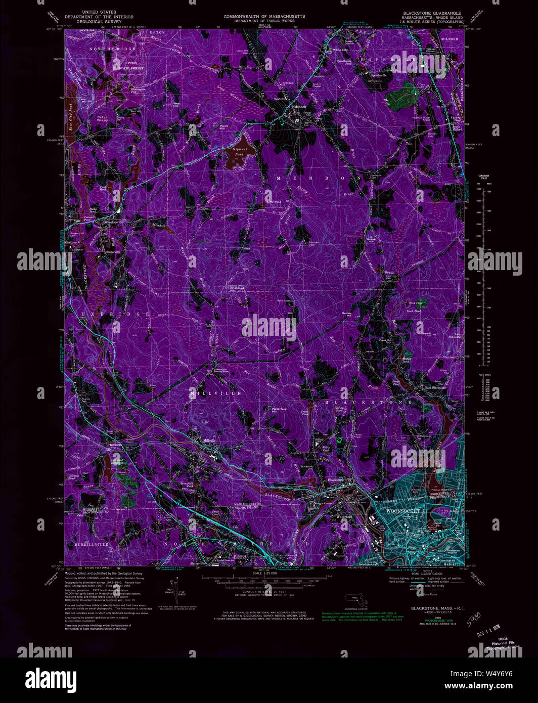 Massachusetts USGS Historical Topo Map MA Blackstone 350855 1969 25000