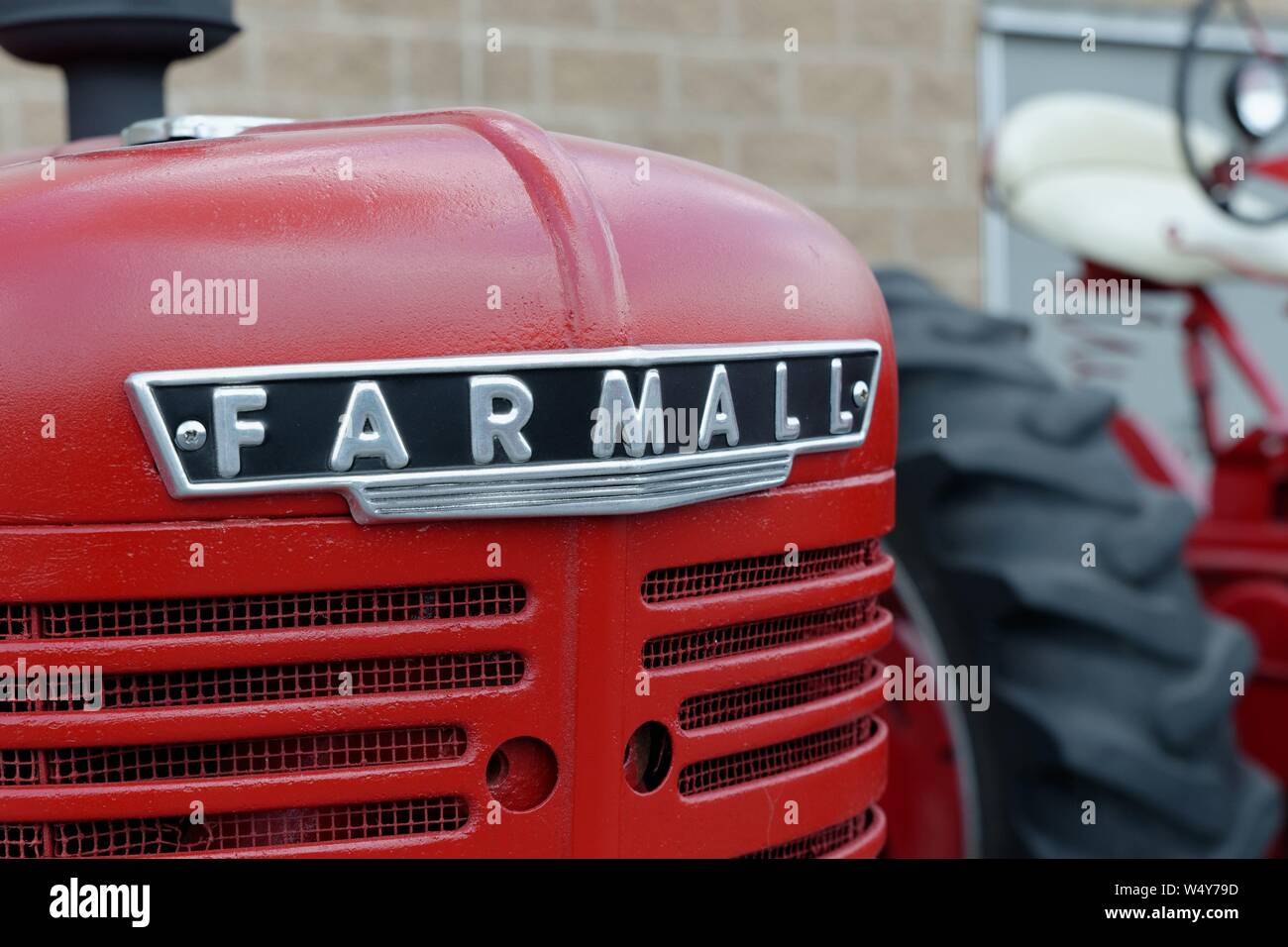 Vintage International Harvester Farmall tractors on display at the 2019