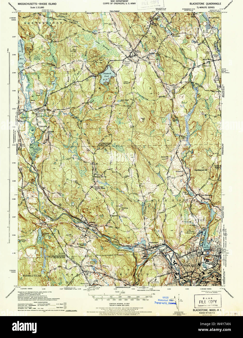 Massachusetts USGS Historical Topo Map MA Blackstone 351548 1944 31680