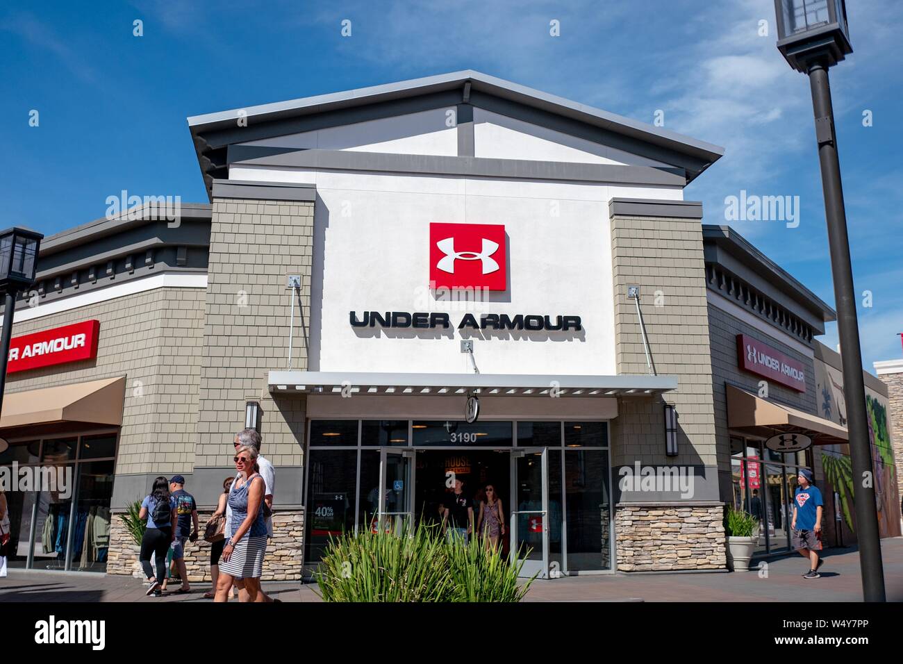 Facade of outlet store for athletic clothing brand Under Armour at the San Francisco Premium Outlets in Livermore, California, June 9, 2019. () Stock Photo
