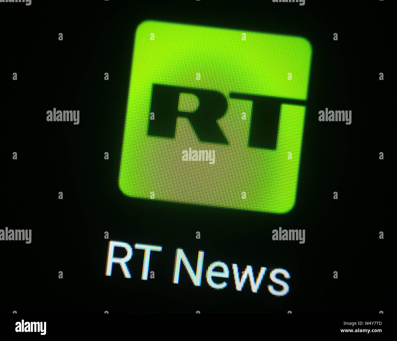 RT News (Russia Today News) application icon on computer display Stock Photo