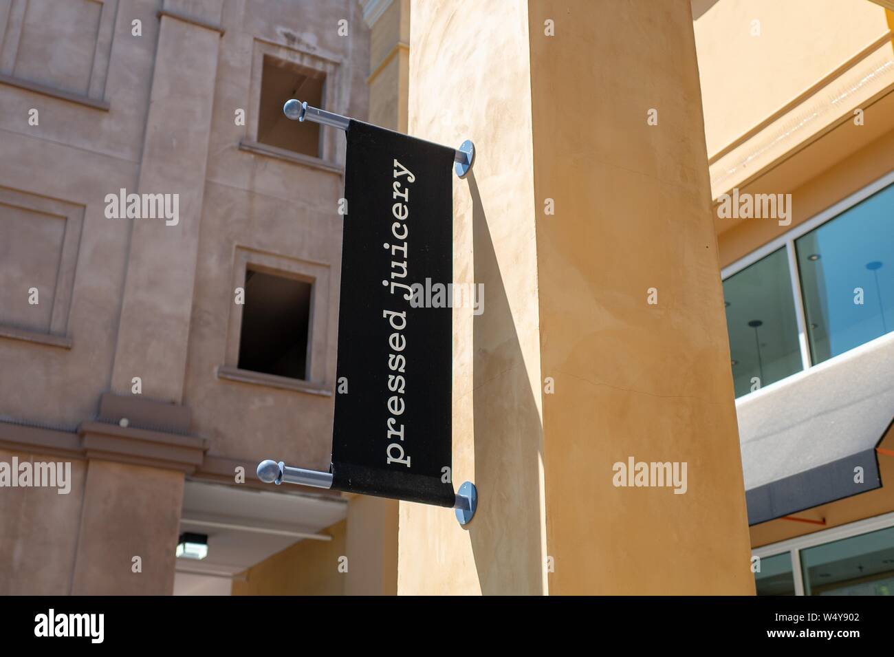 Close-up of sign for health food juice and smoothie chain restaurant Pressed Juicery in downtown Walnut Creek, California, June 21, 2019. () Stock Photo