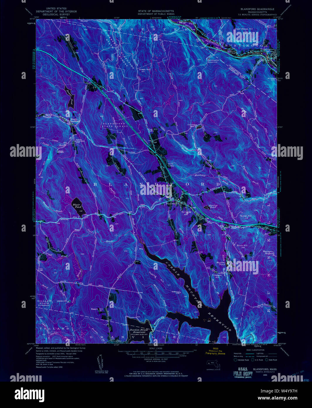 Massachusetts USGS Historical Topo Map MA Blandford 350019 1955 24000