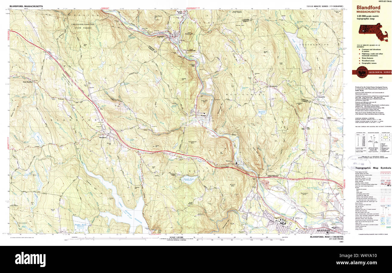 Massachusetts USGS Historical Topo Map MA Blandford 350857 1987 25000