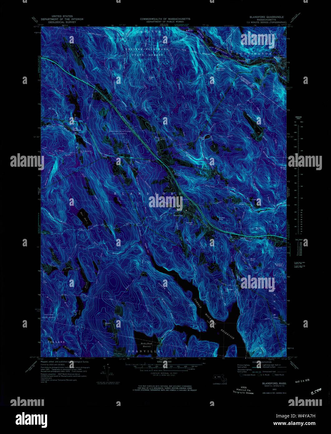 Massachusetts USGS Historical Topo Map MA Blandford 350861 1972 25000 Inverted Restoration Stock