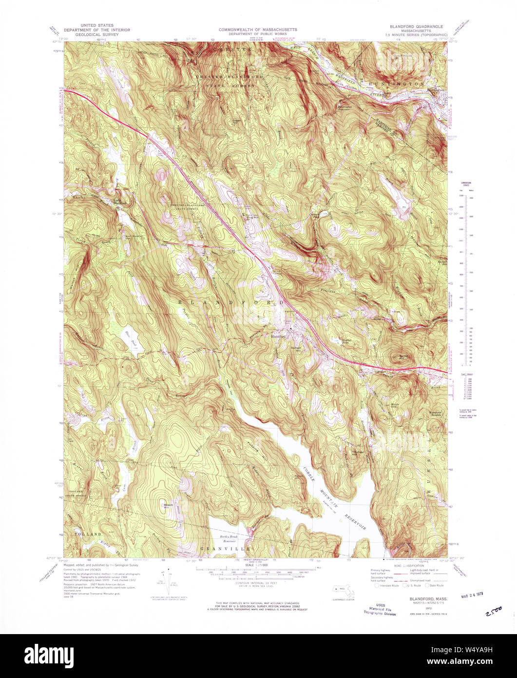 Massachusetts  USGS Historical Topo Map MA Blandford 350861 1972 25000 Restoration Stock Photo