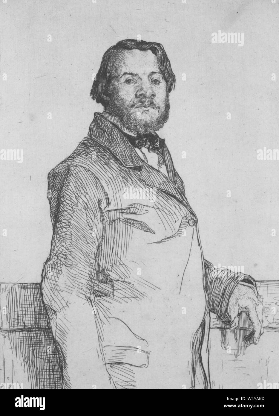 Engraved portrait of Jules Didier, a French painter, and lithographer, illustrated by Felix Henri Bracquemond, 1853. () Stock Photo