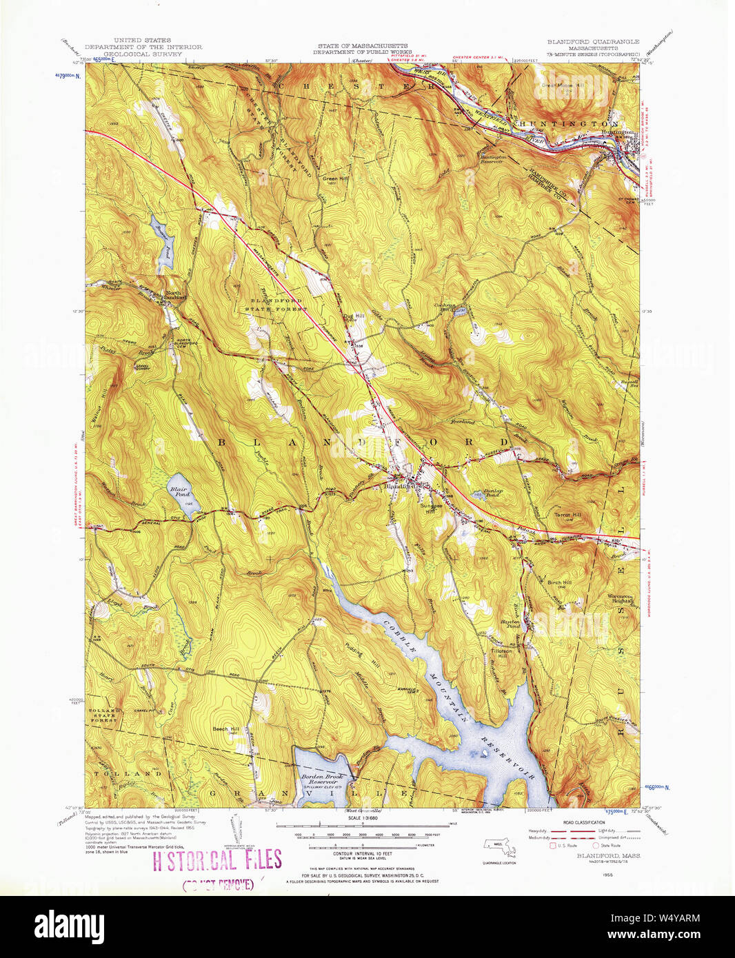 Massachusetts USGS Historical Topo Map MA Blandford 351560 1955 31680