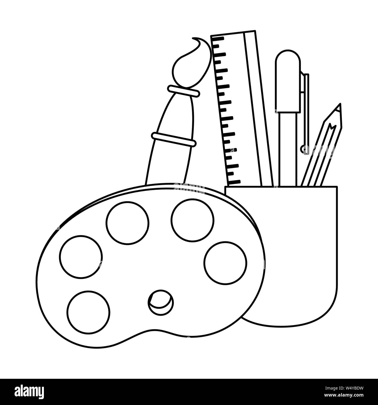 education school work tool cartoon in black and white Stock Vector
