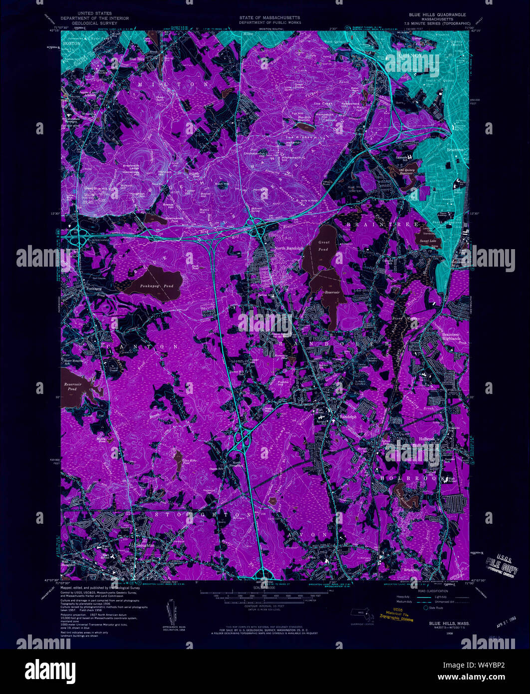 Massachusetts USGS Historical Topo Map MA Blue Hills 350025 1958 24000