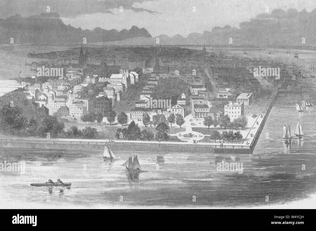 CHARLESTON SOUTH CAROLINA VIEW 1860 DEMOCRATIC CONVENTION ROWING SAILING SHIPS