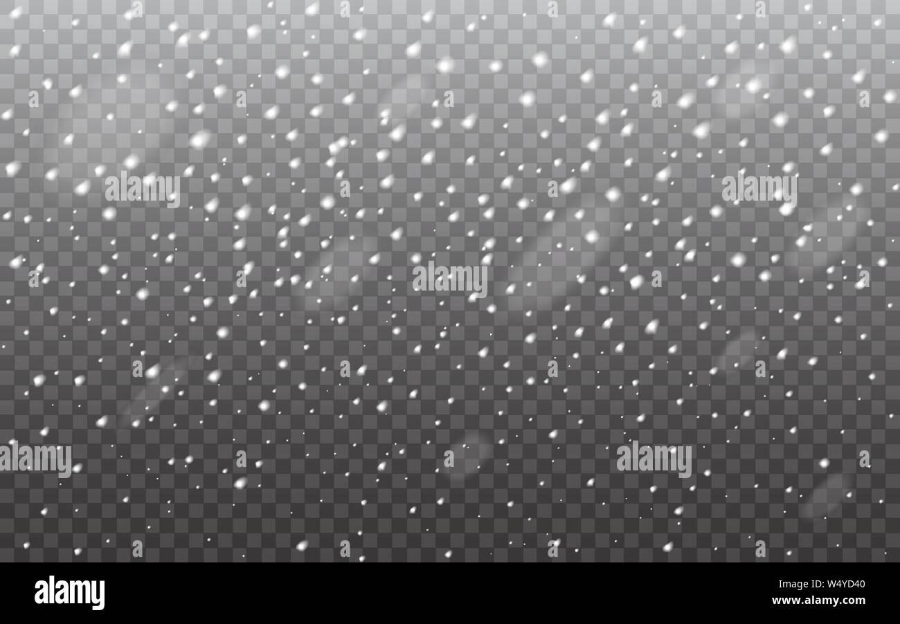 Snow realistic on transparent backdrop. Falling snowflakes template. Heavy snowfall isolated. Christmas background for flyer, poster, advertisement Stock Vector