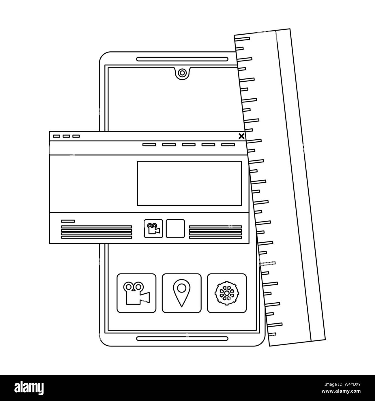 technology digital online modern cartoon in black and white Stock ...