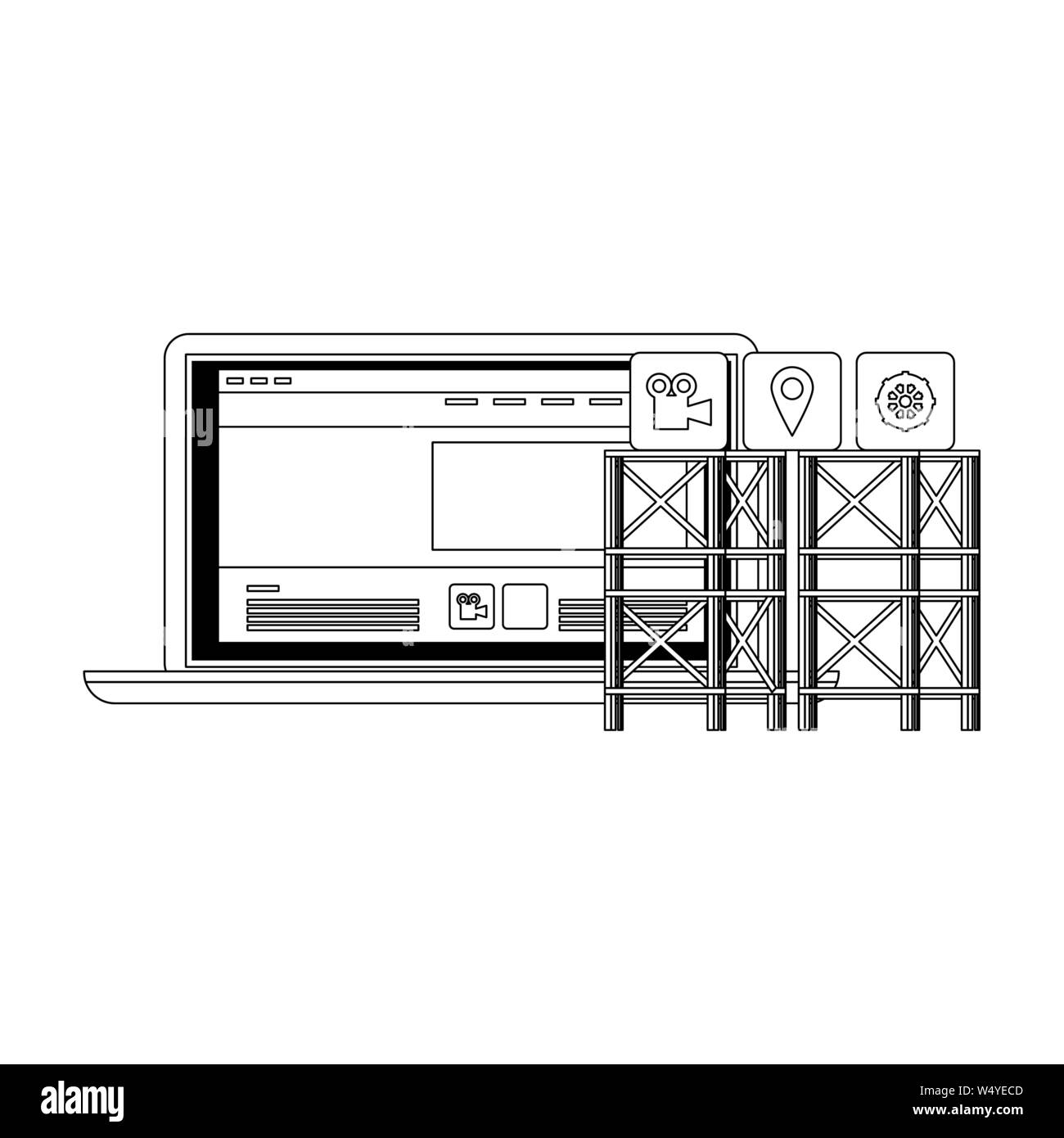 technology digital online modern cartoon in black and white Stock ...