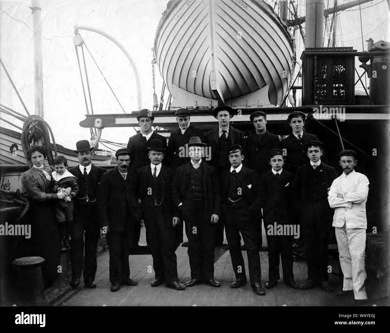 Crew on deck of sailing ship SAXON-GREENOCK, Washington, ca 1900 ...