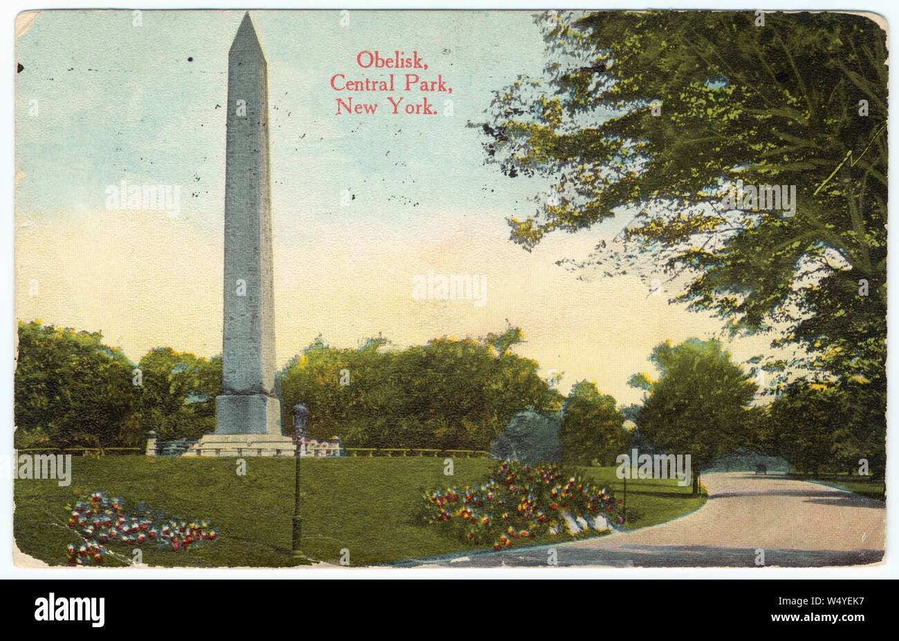 Engraved postcard of the Cleopatra's Needle Obelisk in Central Park, New York City, New York, published by Success Postal Card Co, 1913. From the New York Public Library. () Stock Photo