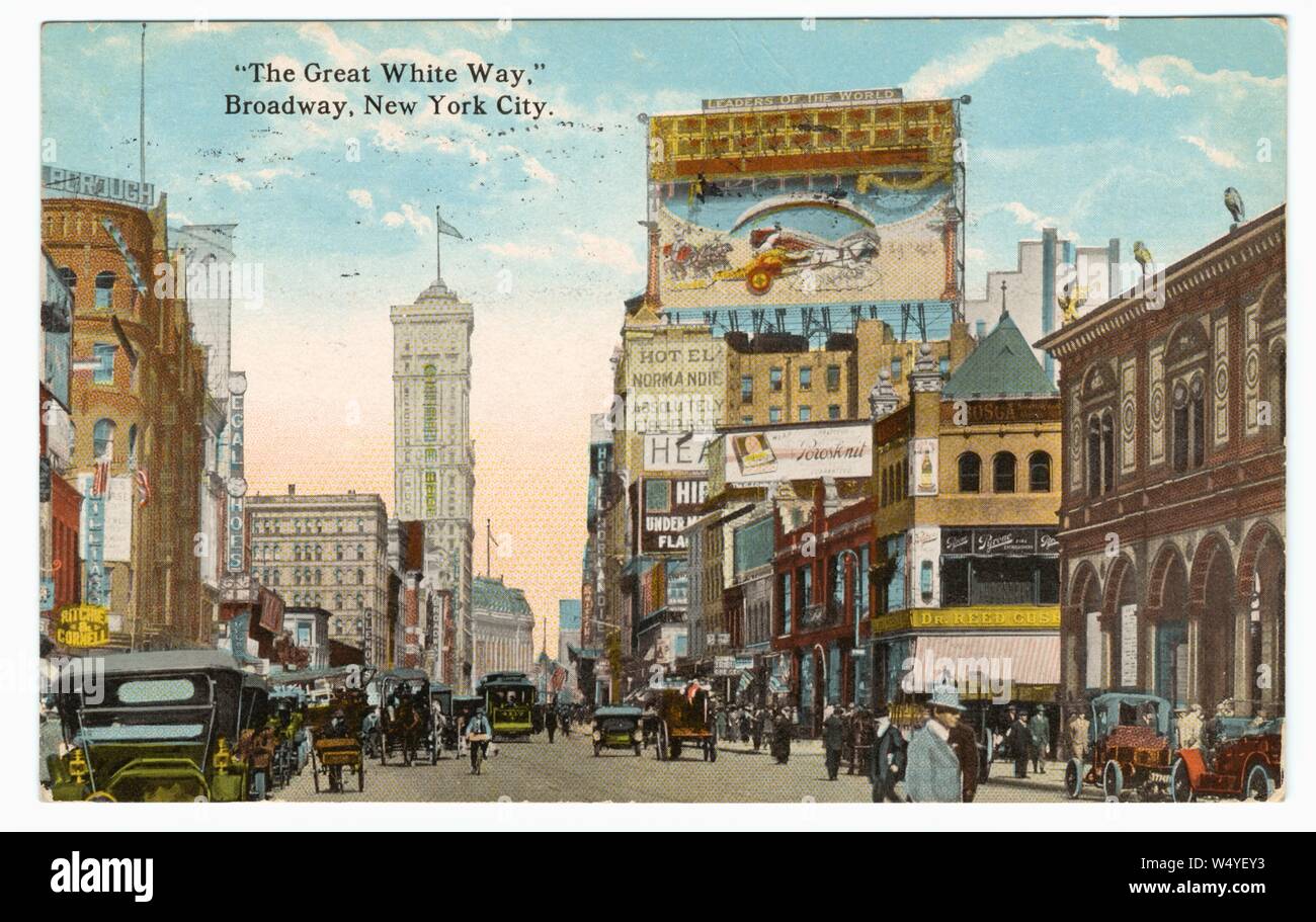 Engraved postcard of the Great White Way at Broadway, Manhattan, New York City, New York, published by American Art Publishing Co, 1913. From the New York Public Library. () Stock Photo
