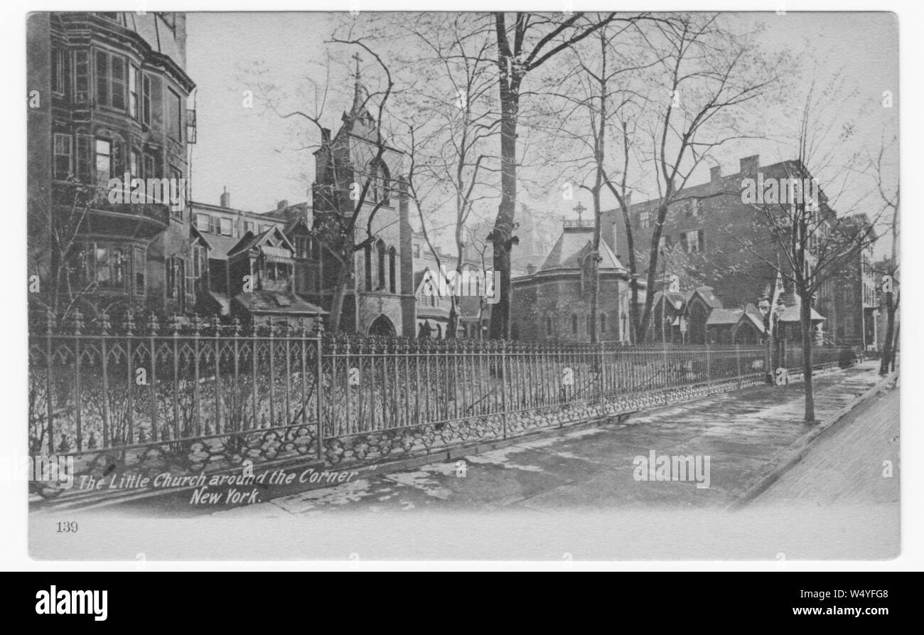 Engraved postcard of the Episcopal Church of the Transfiguration (Little Church Around the Corner) at Madison and Fifth Avenues in Manhattan, New York City, published by H. C, 1905. Leighton Co. From the New York Public Library. () Stock Photo