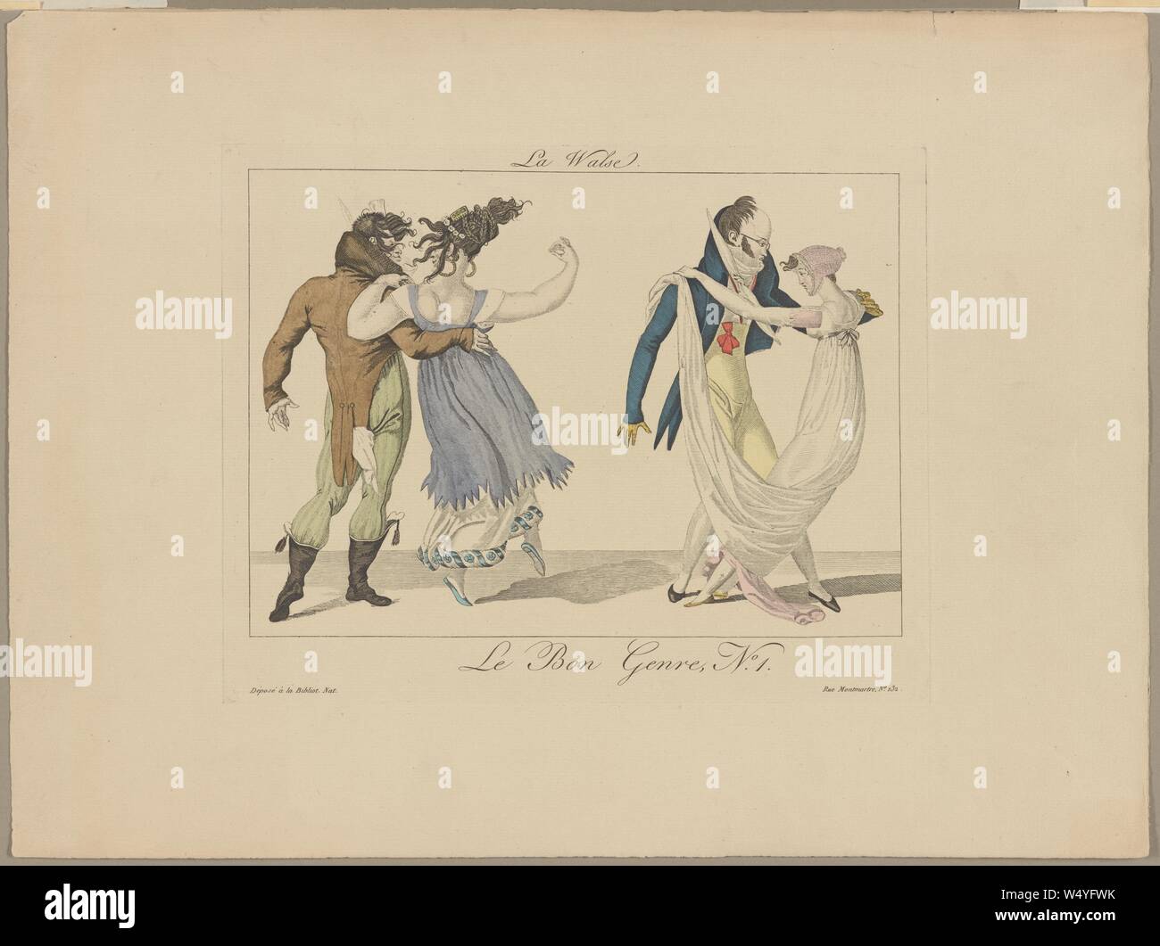 Drawing of two couples dancing the waltz, from Jerome Robbins Dance Division collection, 1807. From the New York Public Library. () Stock Photo