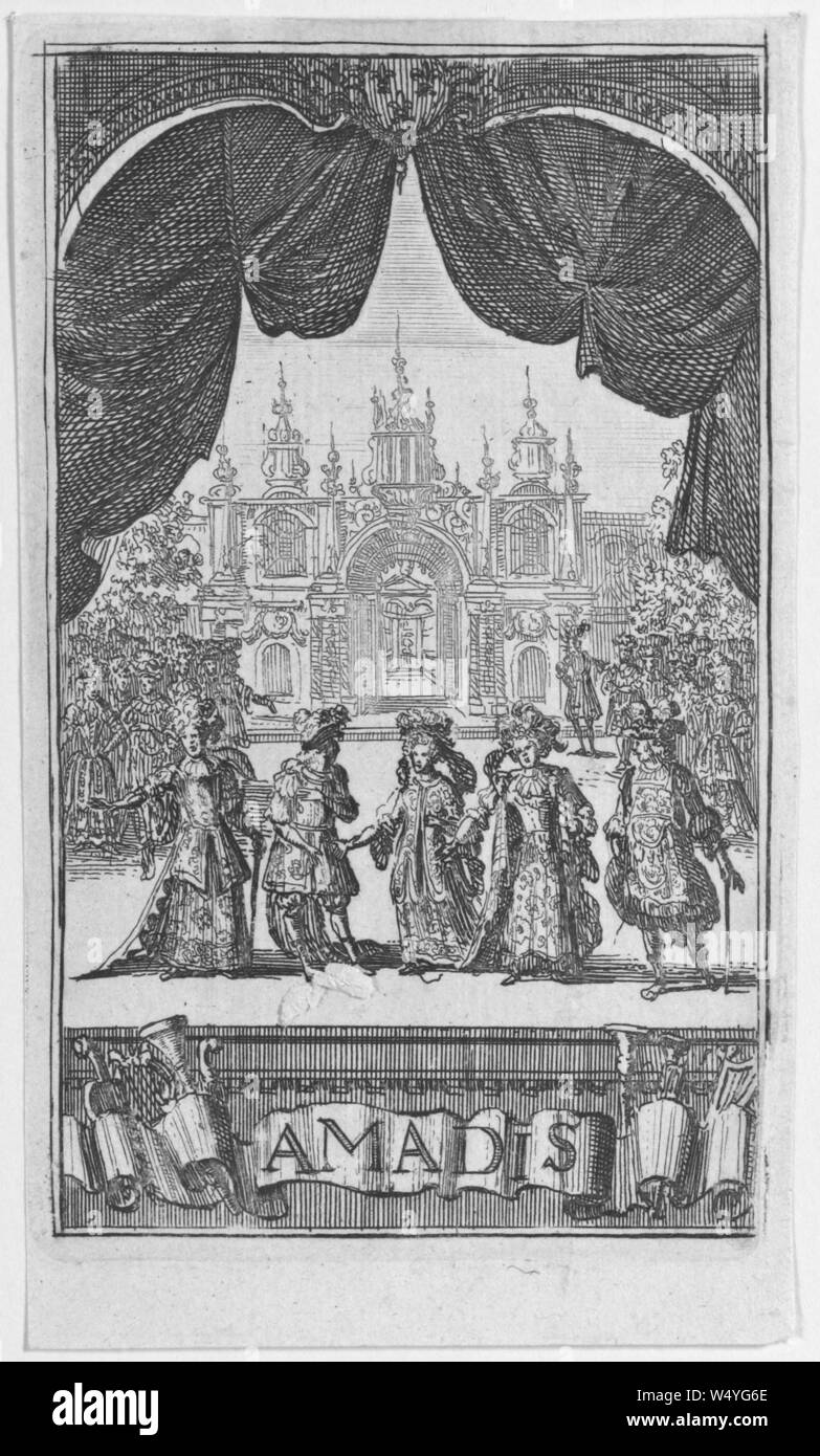 Engraving from the 'Amadis' opera, by Johannes van den Aveele, 1701. From the New York Public Library. () Stock Photo