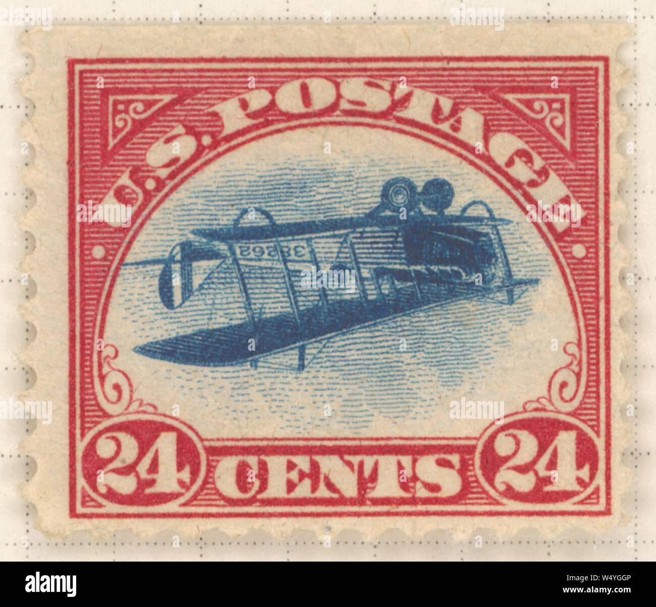 Engraving of the 24cent perforate postal stamp with the inverted