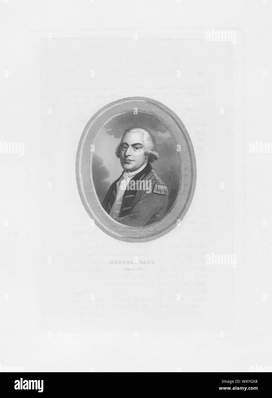 Engraved portrait of General Thomas Gage, a British Army general officer and a colonial official from Middlesex, England, 1776. () Stock Photo