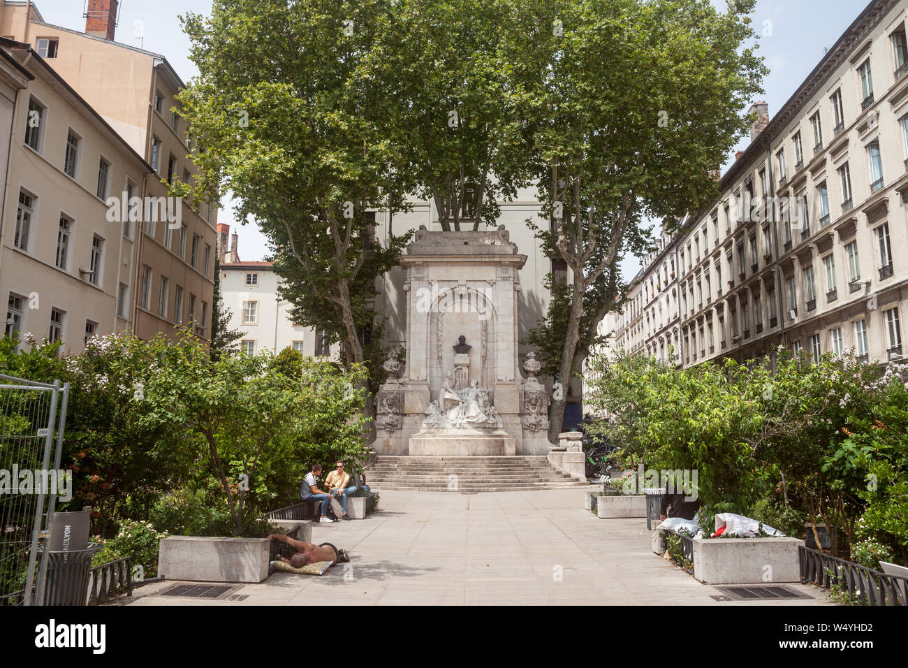 LYON, FRANCE - JULY 18, 2019: Place gailleton square with its monument and fountain in the Old Lyon (Vieux Lyon), on the Presqu'ile district. gailleto Stock Photo