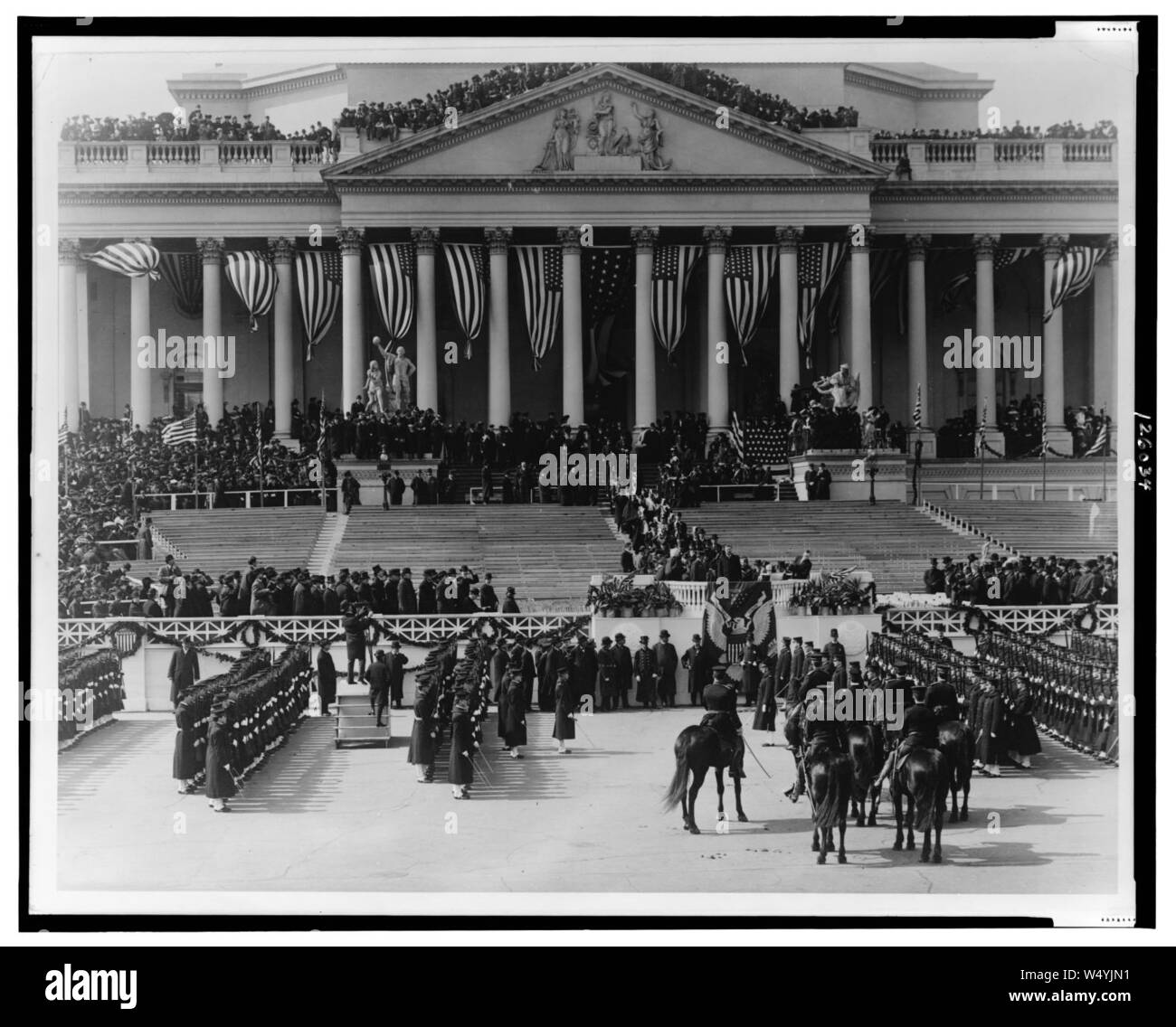 Crowd at inauguration of Theodore Roosevelt, with Naval cadets in foreground Stock Photo