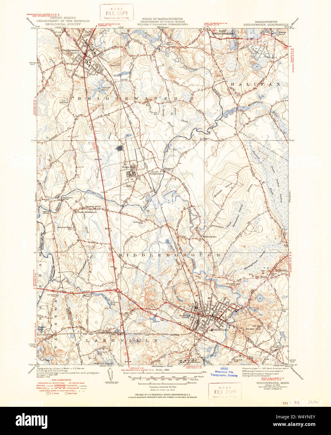 Massachusetts USGS Historical Topo Map MA Bridgewater 351583 1940 31680
