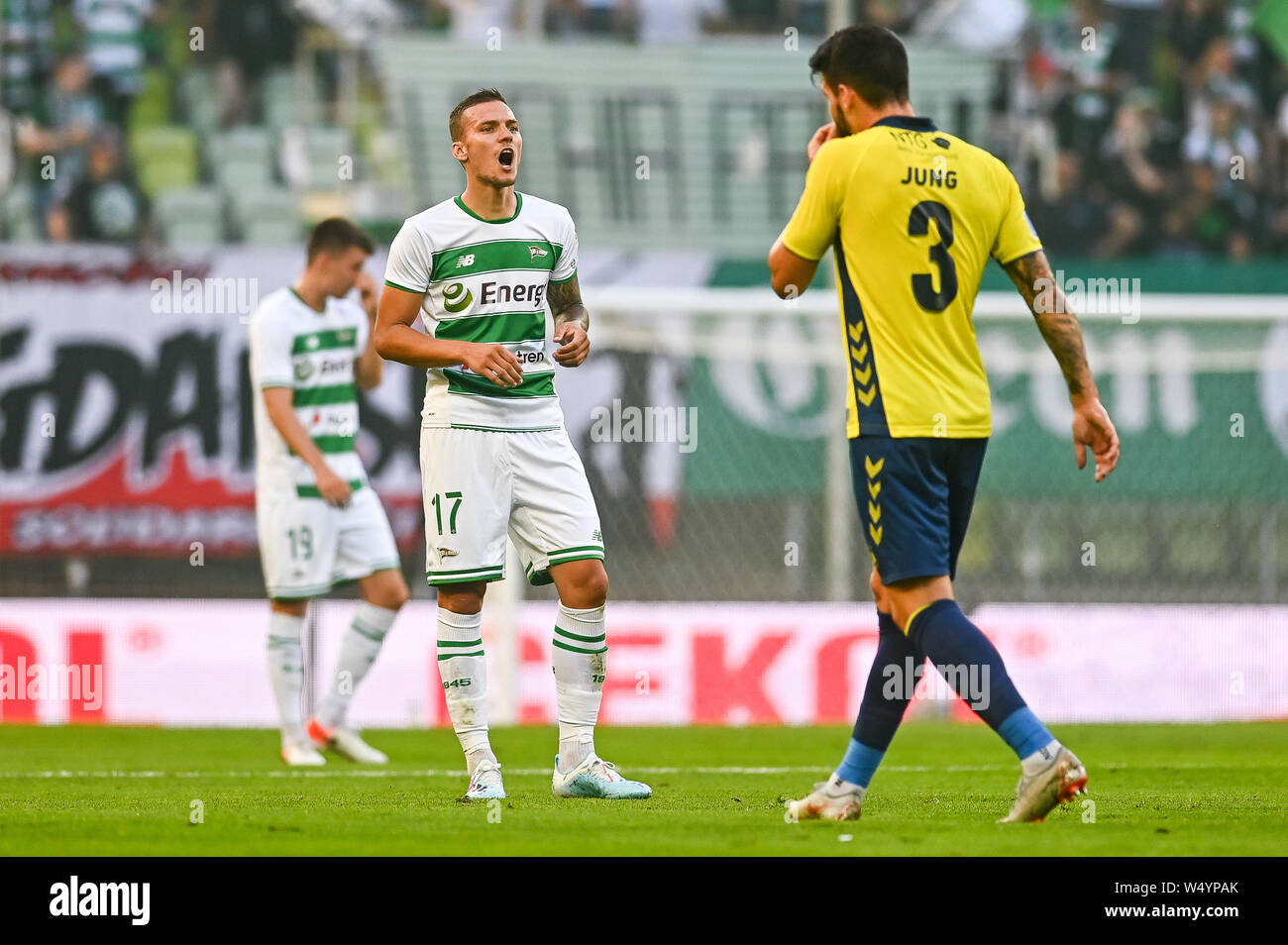 Lukas Haraslin from Lechia Gdansk seen in action during the UEFA Europa  League Qualifiers match between Lechia Gdansk and Brondby IF at Energa  Stadium.(Final score; Lechia Gdansk 2:1 Brondby IF Stock Photo -