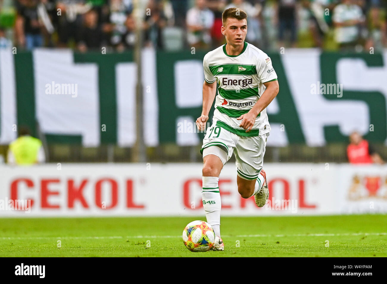 Karol Fila from Lechia Gdansk seen in action during the UEFA Europa League  Qualifiers match between Lechia Gdansk and Brondby IF at Energa  Stadium.(Final score; Lechia Gdansk 2:1 Brondby IF Stock Photo -