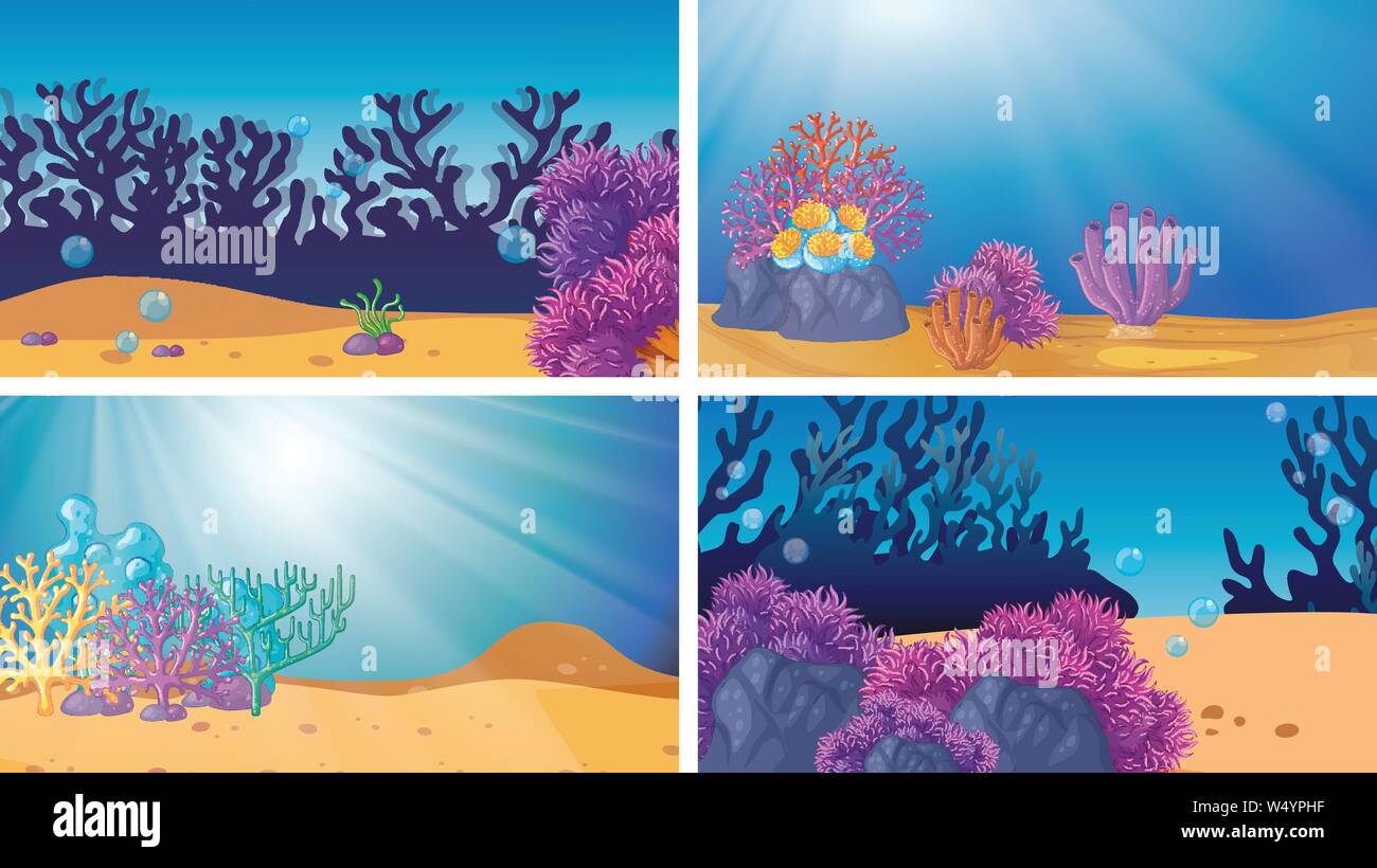 Set of different underwater scenes illustration Stock Vector Image ...