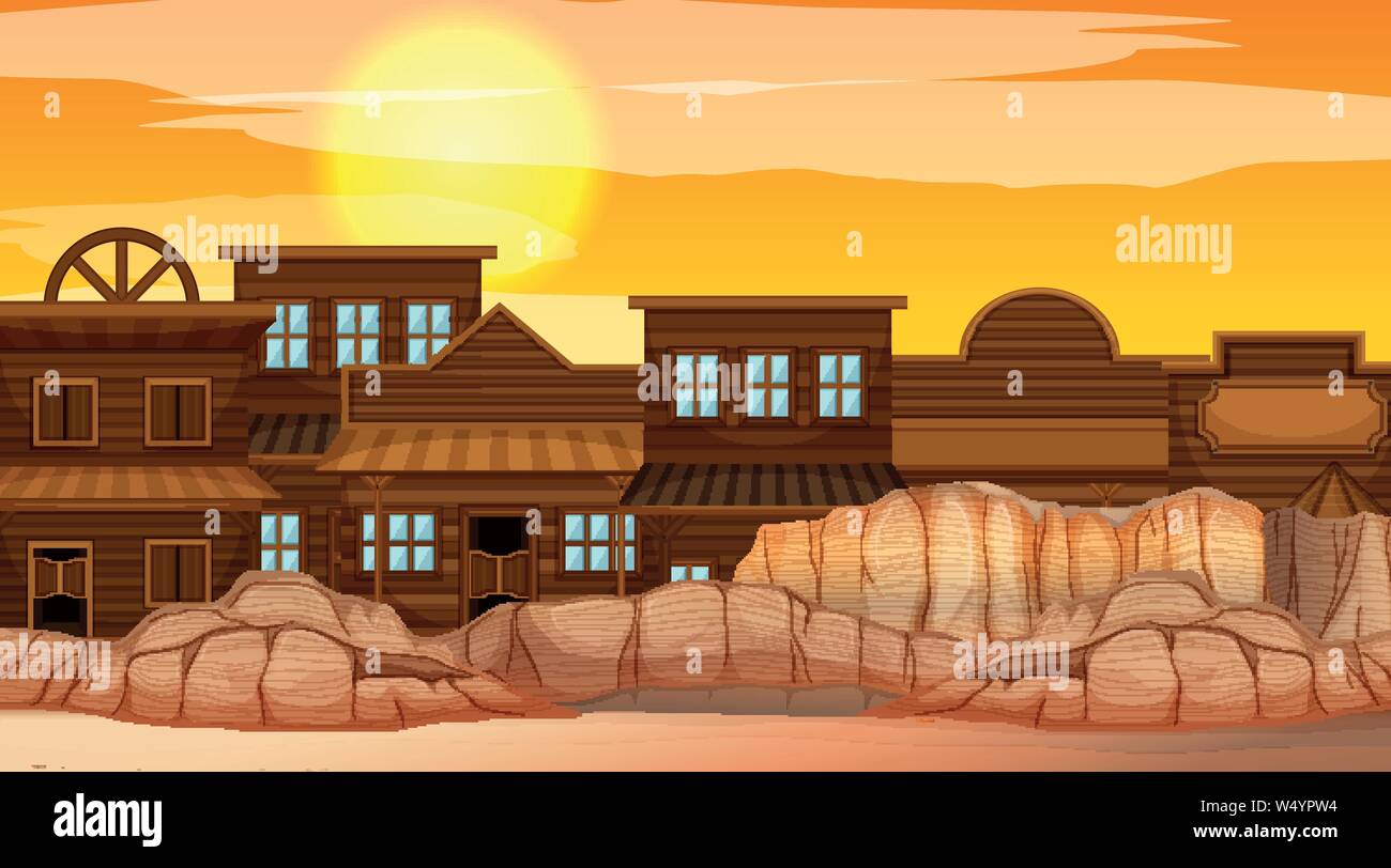 Town in desert scene illustration Stock Vector Image & Art - Alamy