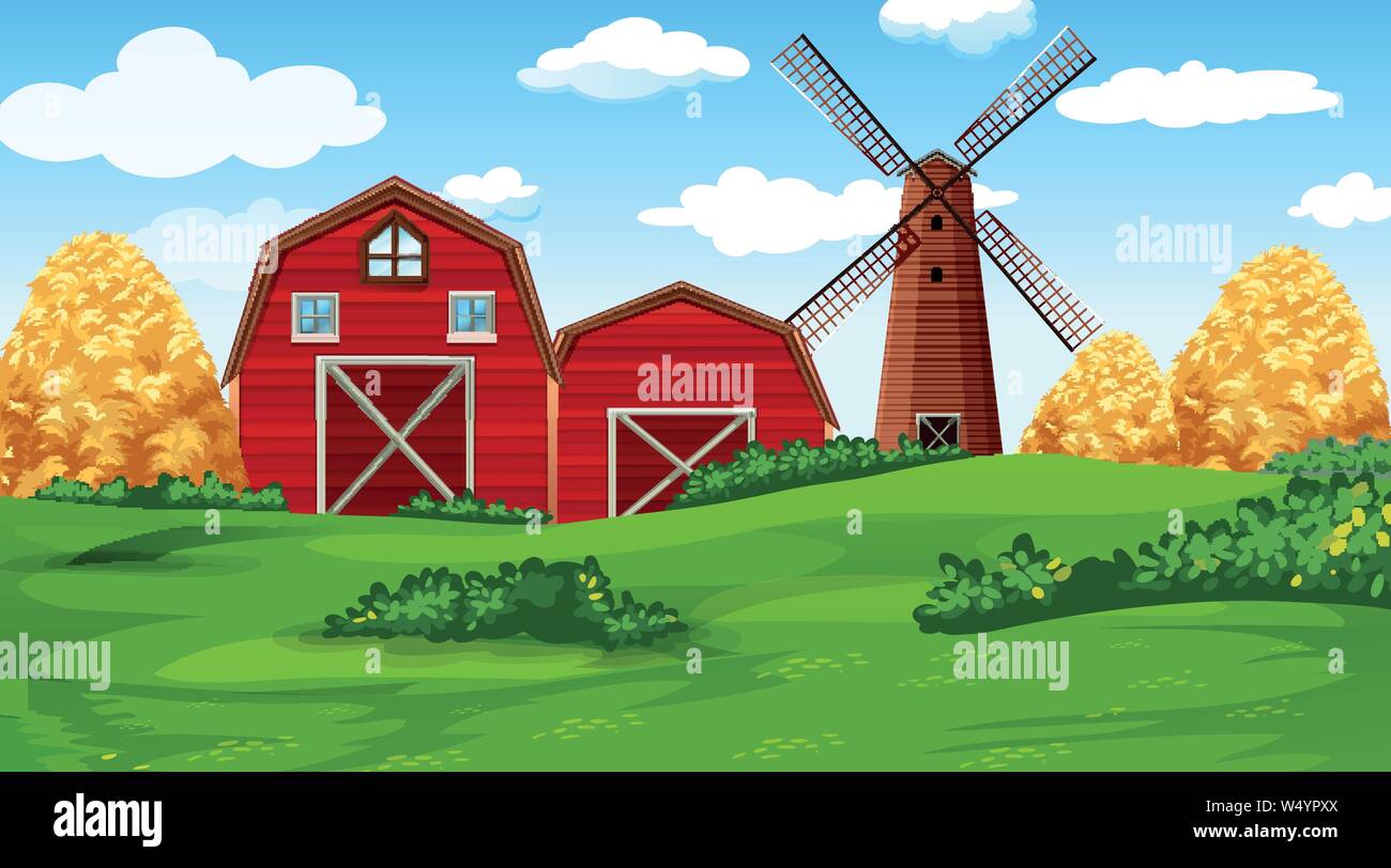 Farm scene in nature with barn illustration Stock Vector Image & Art ...