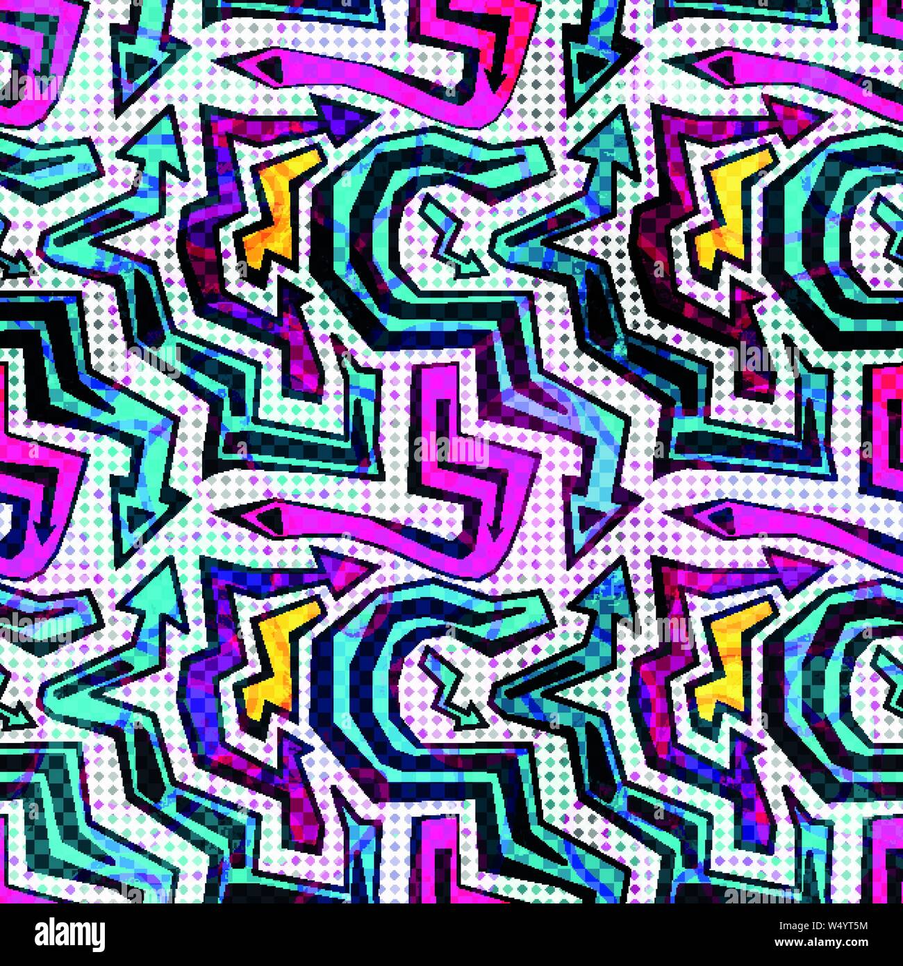 Graffiti bright psychedelic seamless pattern on a black background vector illustration Stock Vector