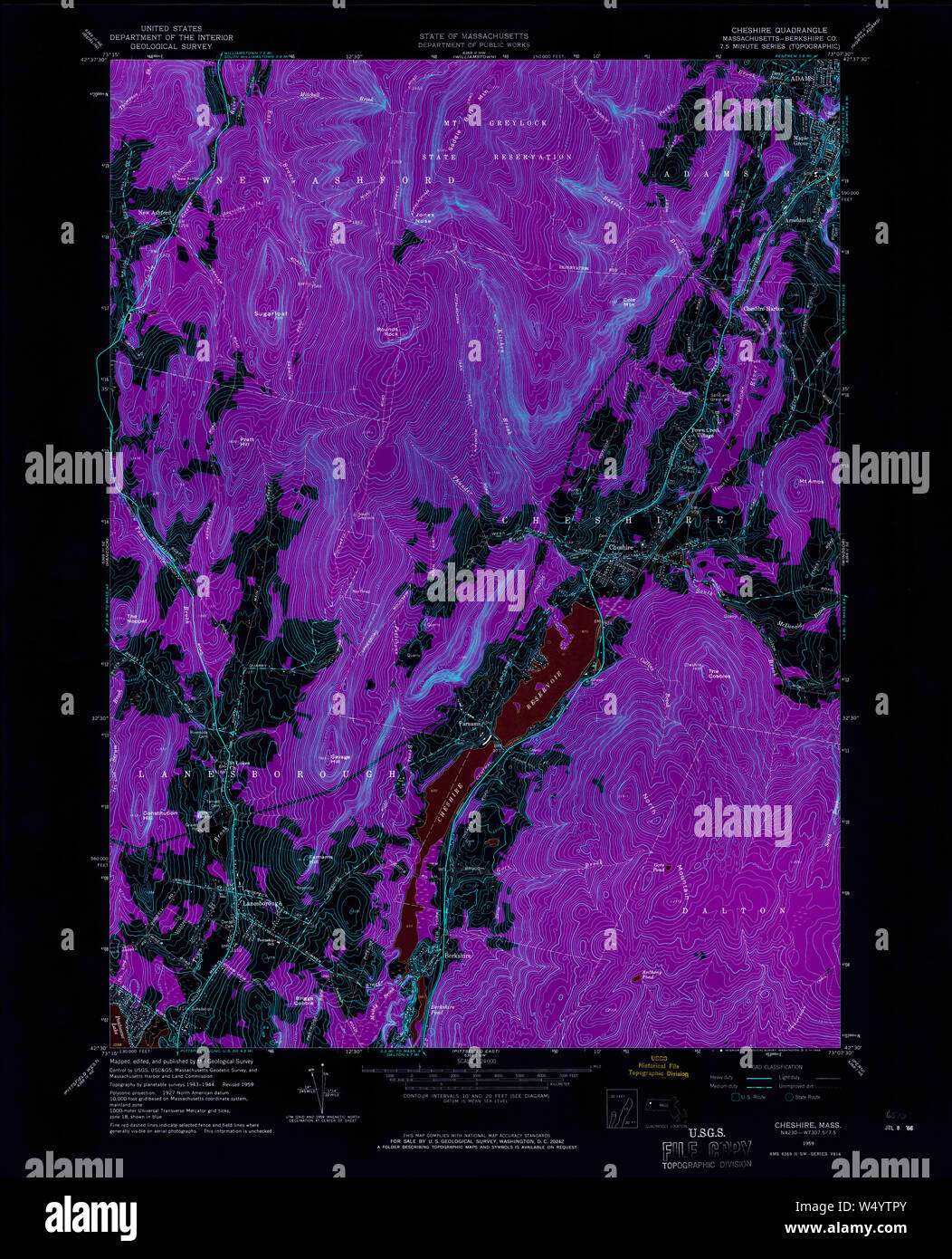 Massachusetts USGS Historical Topo Map MA Cheshire 350054 1959 24000