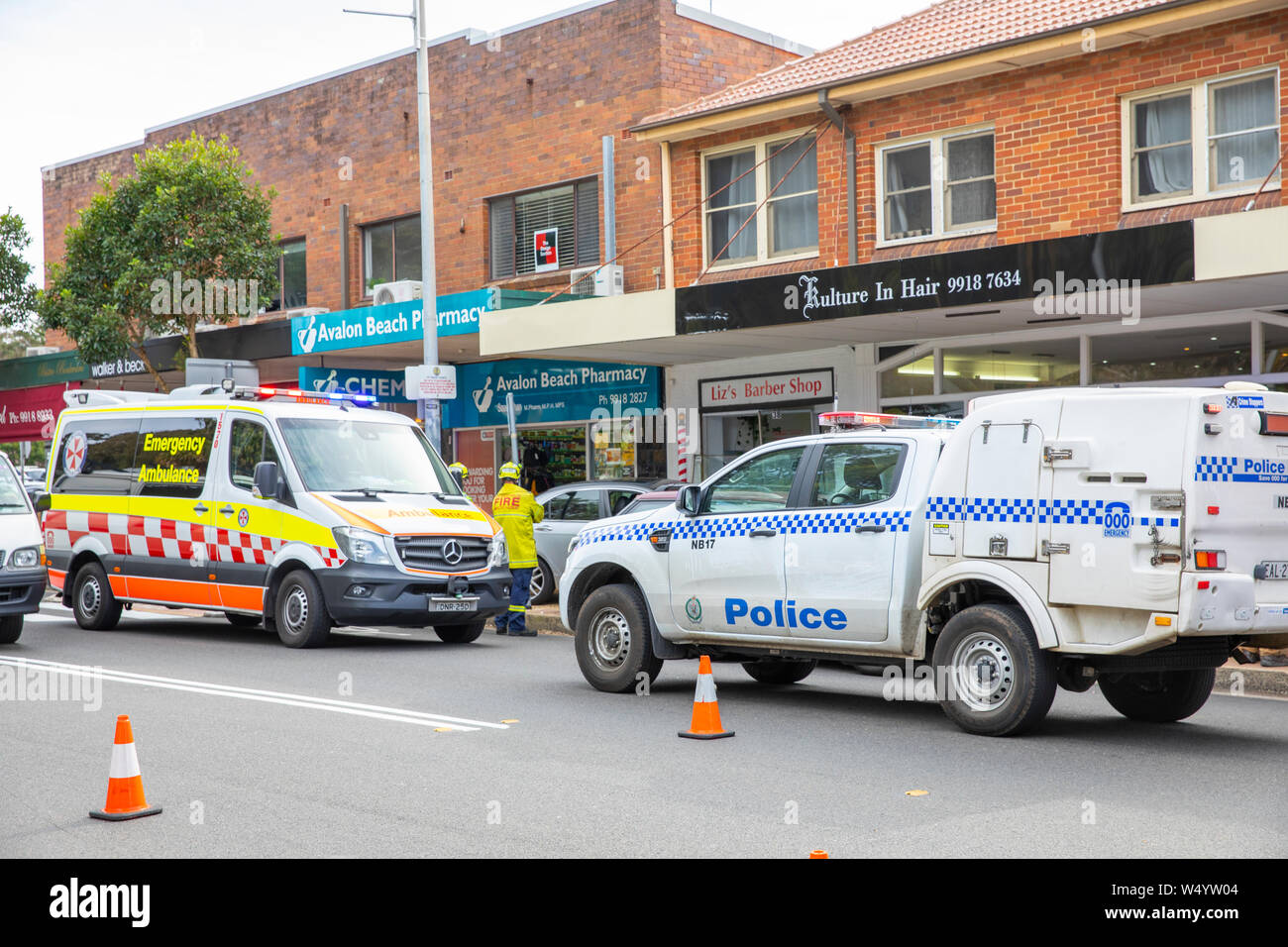 New South Wales police car and ambulance attend a car accident in