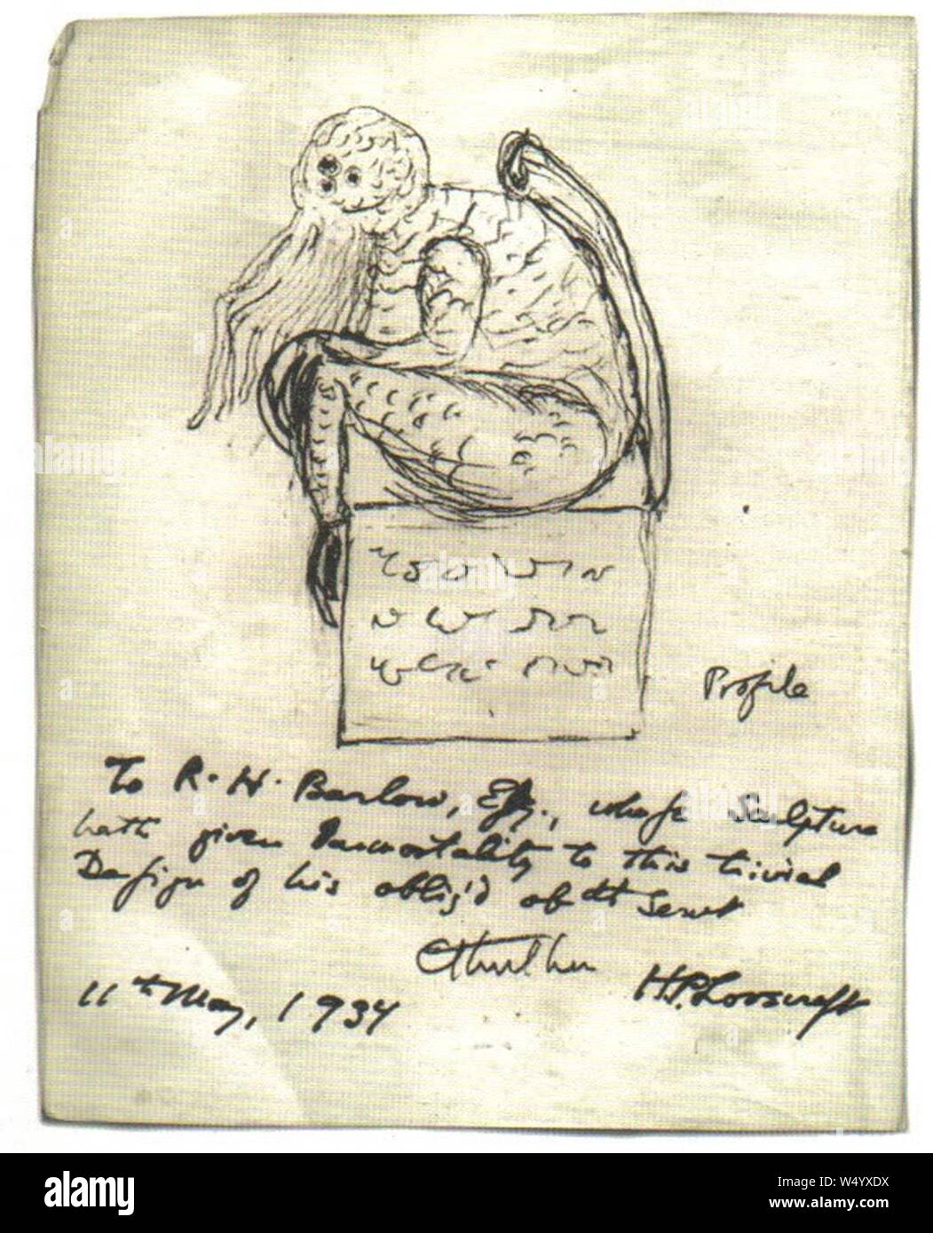Cthulhu sketch by Lovecraft. Stock Photo