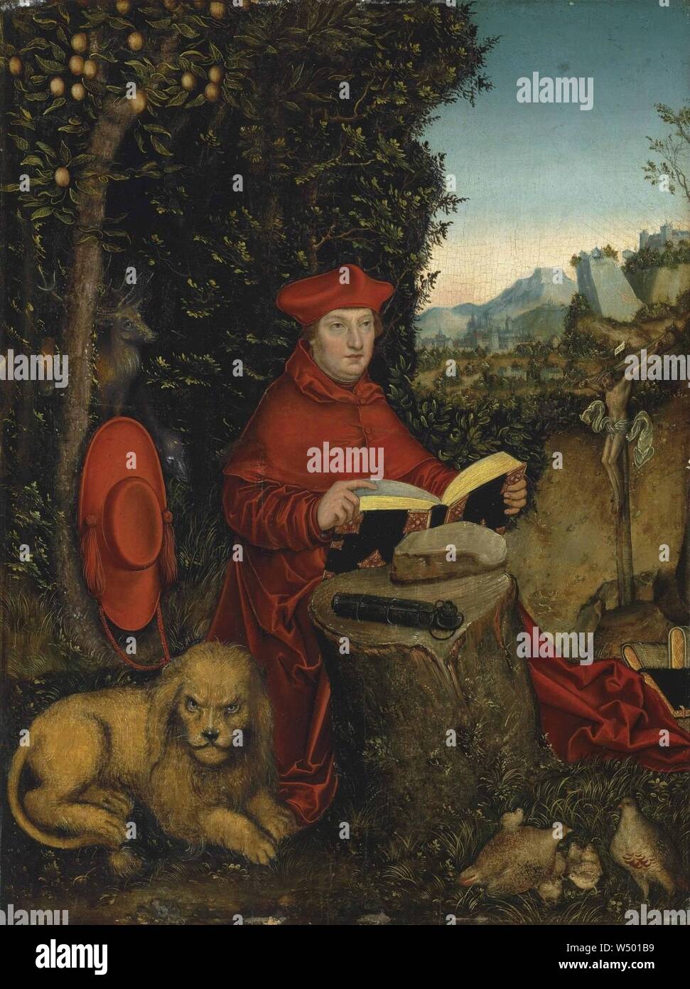 Lucas Cranach d.Ä. - Kardinal Albrecht von Brandenburg als Heiliger Hieronymus. Stock Photo