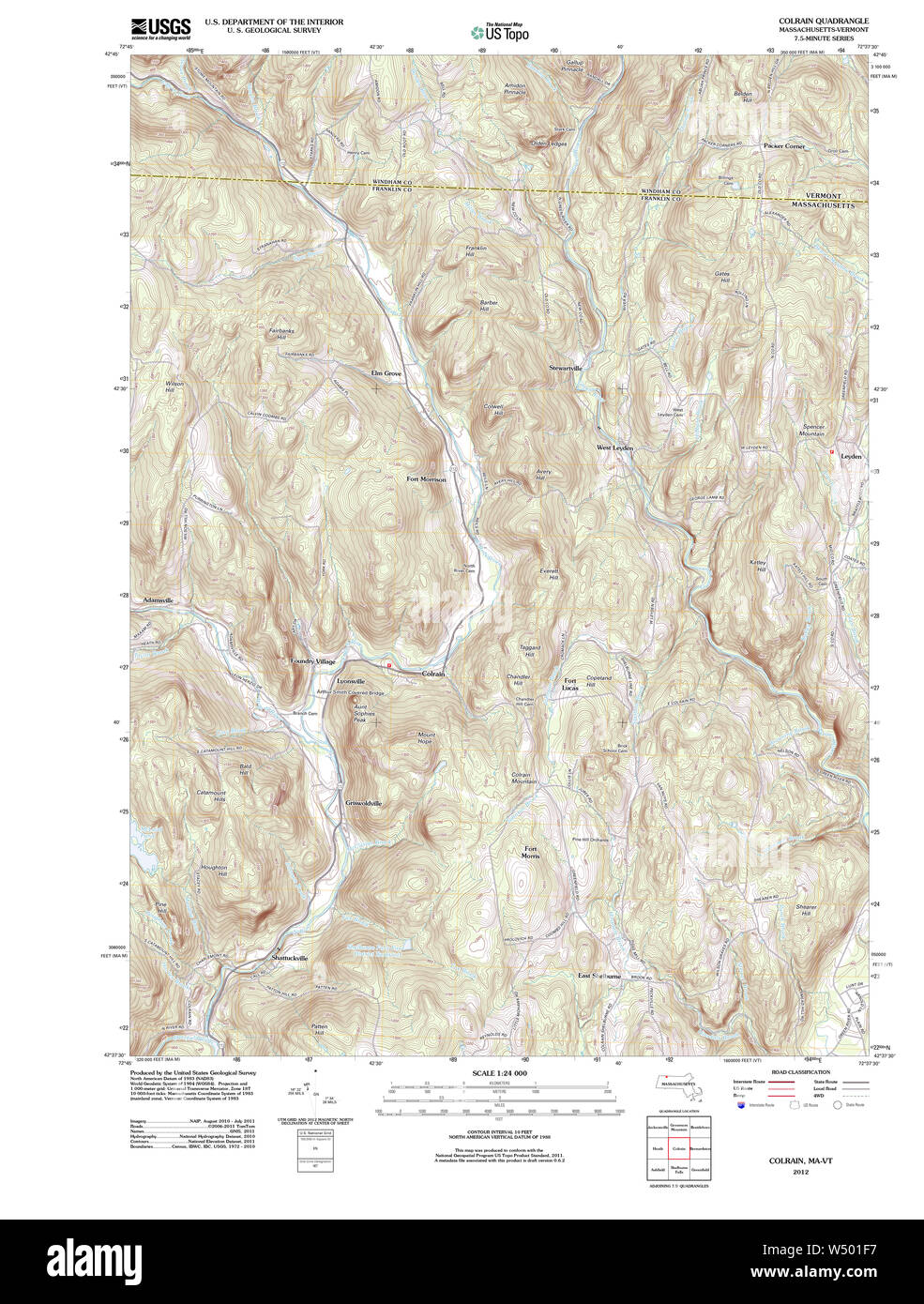 Massachusetts  USGS Historical Topo Map MA Colrain 20120604 TM Restoration Stock Photo
