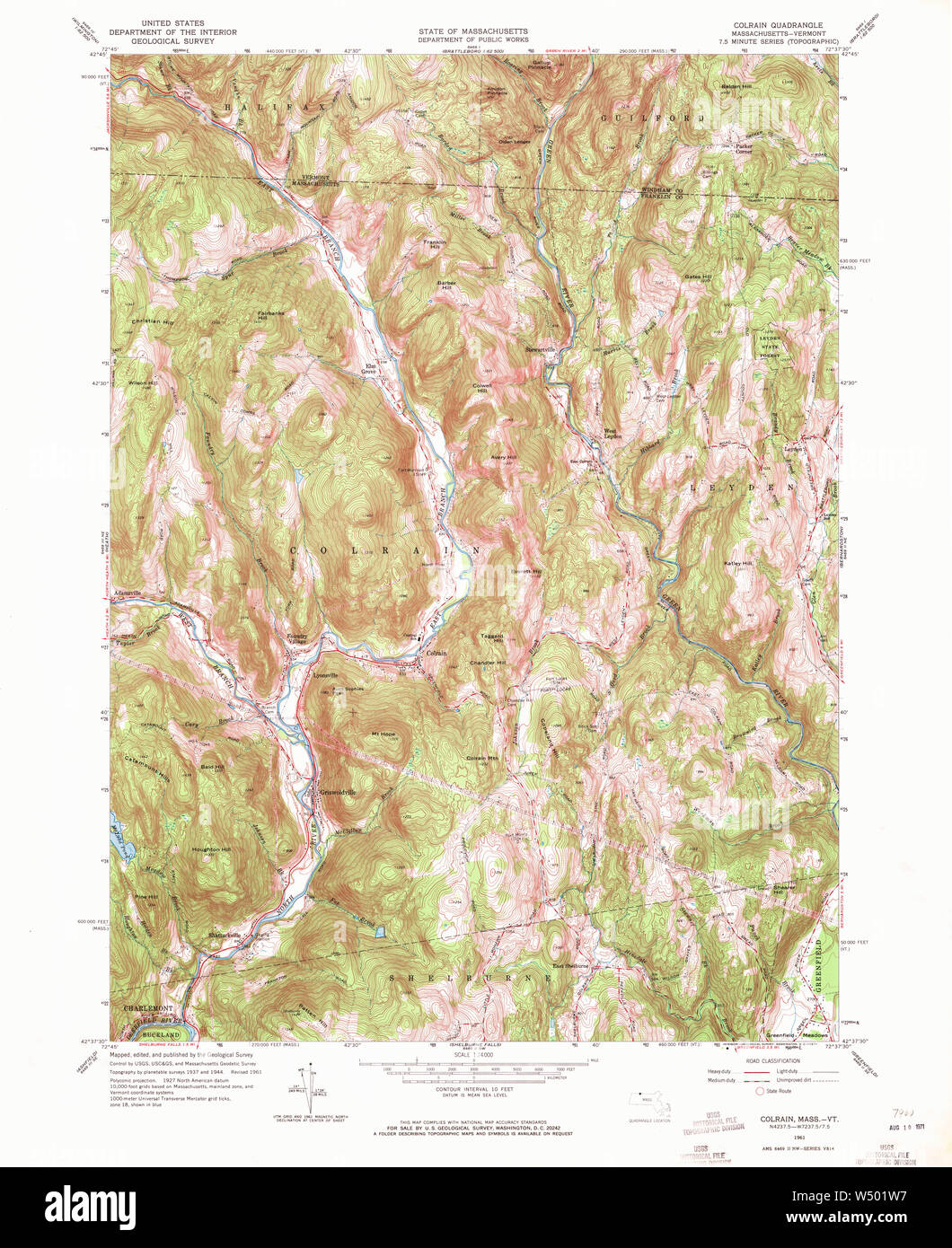 Massachusetts  USGS Historical Topo Map MA Colrain 350077 1961 24000 Restoration Stock Photo