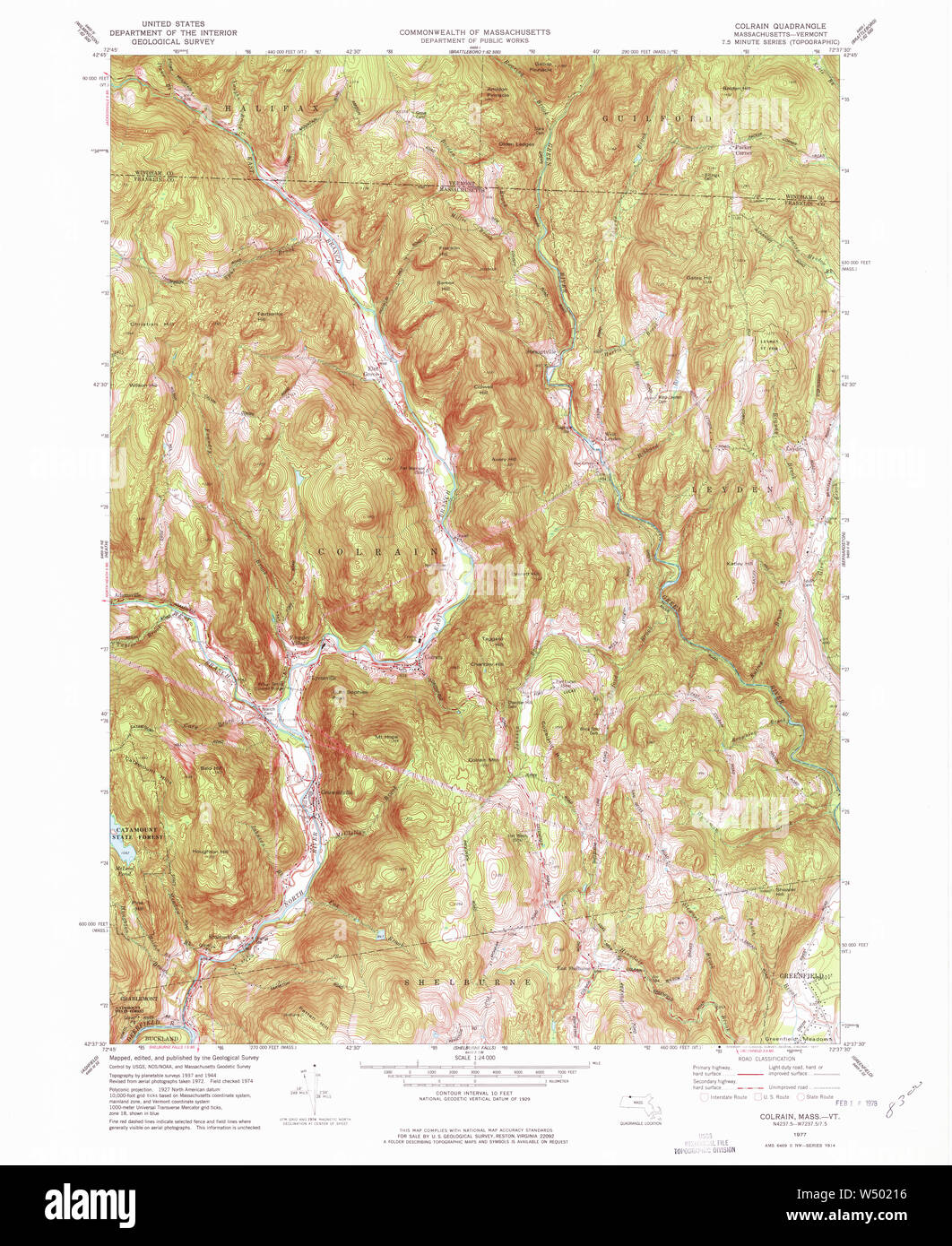 Massachusetts  USGS Historical Topo Map MA Colrain 350079 1977 24000 Restoration Stock Photo