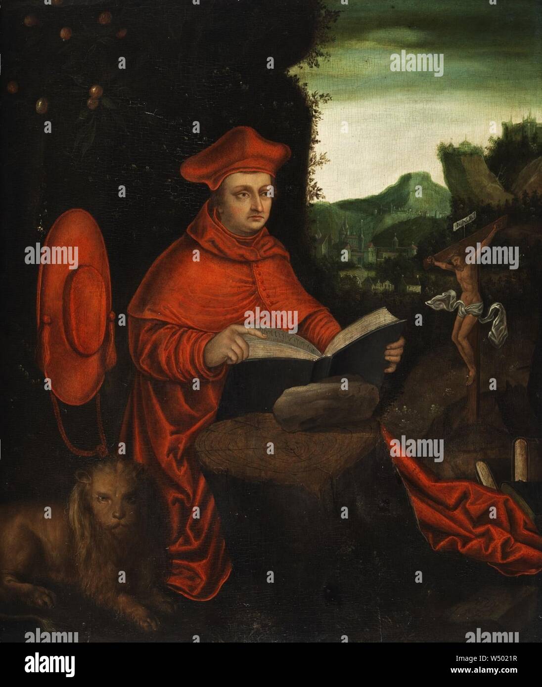 Nachfolger des Lucas Cranach d.Ä. - Kardinal Albrecht von Brandenburg als Kirchenvater Hieronymus. Stock Photo
