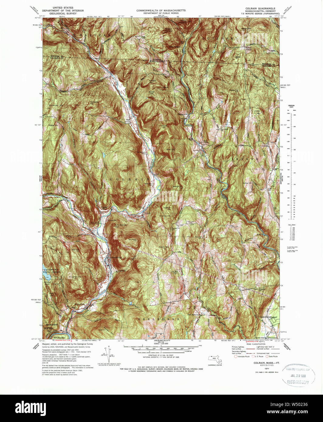 Massachusetts  USGS Historical Topo Map MA Colrain 350911 1977 25000 Restoration Stock Photo