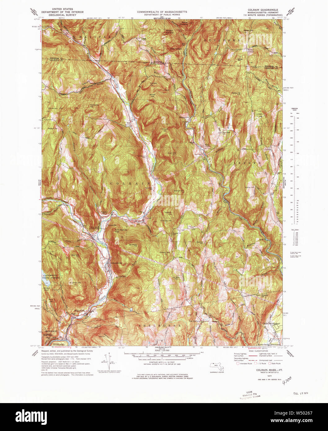 Massachusetts  USGS Historical Topo Map MA Colrain 350912 1977 25000 Restoration Stock Photo