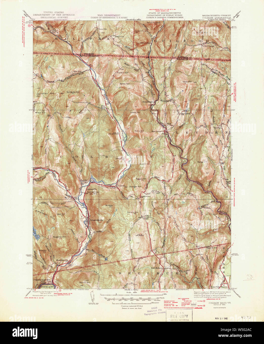 Massachusetts  USGS Historical Topo Map MA Colrain 351619 1946 31680 Restoration Stock Photo