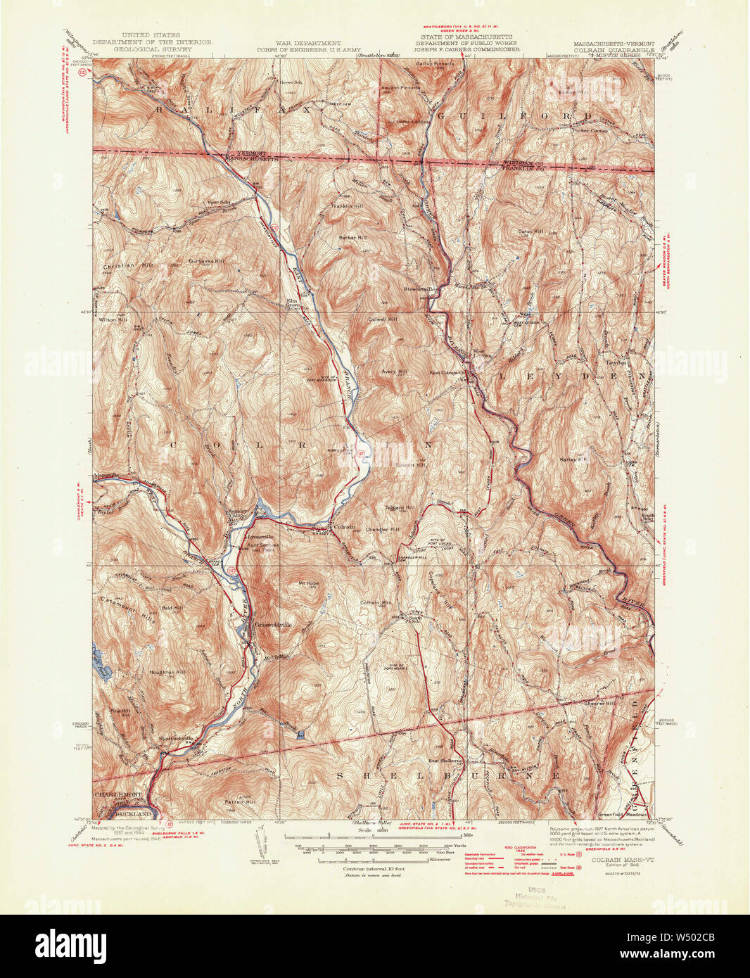 Massachusetts  USGS Historical Topo Map MA Colrain 351620 1946 31680 Restoration Stock Photo