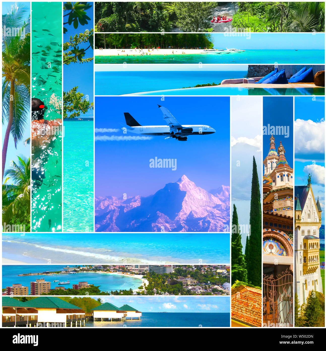 Tour packages concept. Collage for travel theme Stock Photo