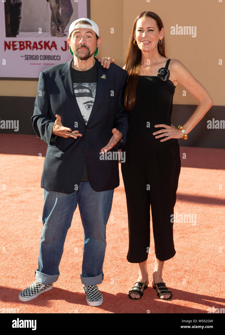 Los Angeles, CA - July 22, 2019: Kevin Smith and Jennifer Schwalbach Smith attend The Los Angeles Premiere Of  'Once Upon a Time in Hollywood' held at Stock Photo