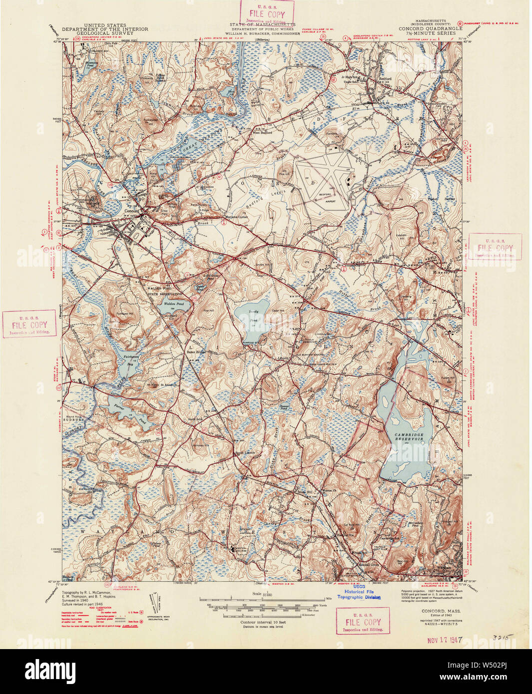 Massachusetts USGS Historical Topo Map MA Concord 351622 1943 31680